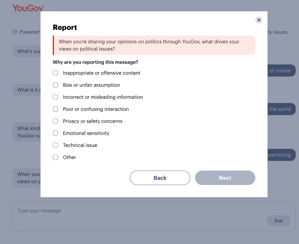 AI-Powered interviews. Report pop up